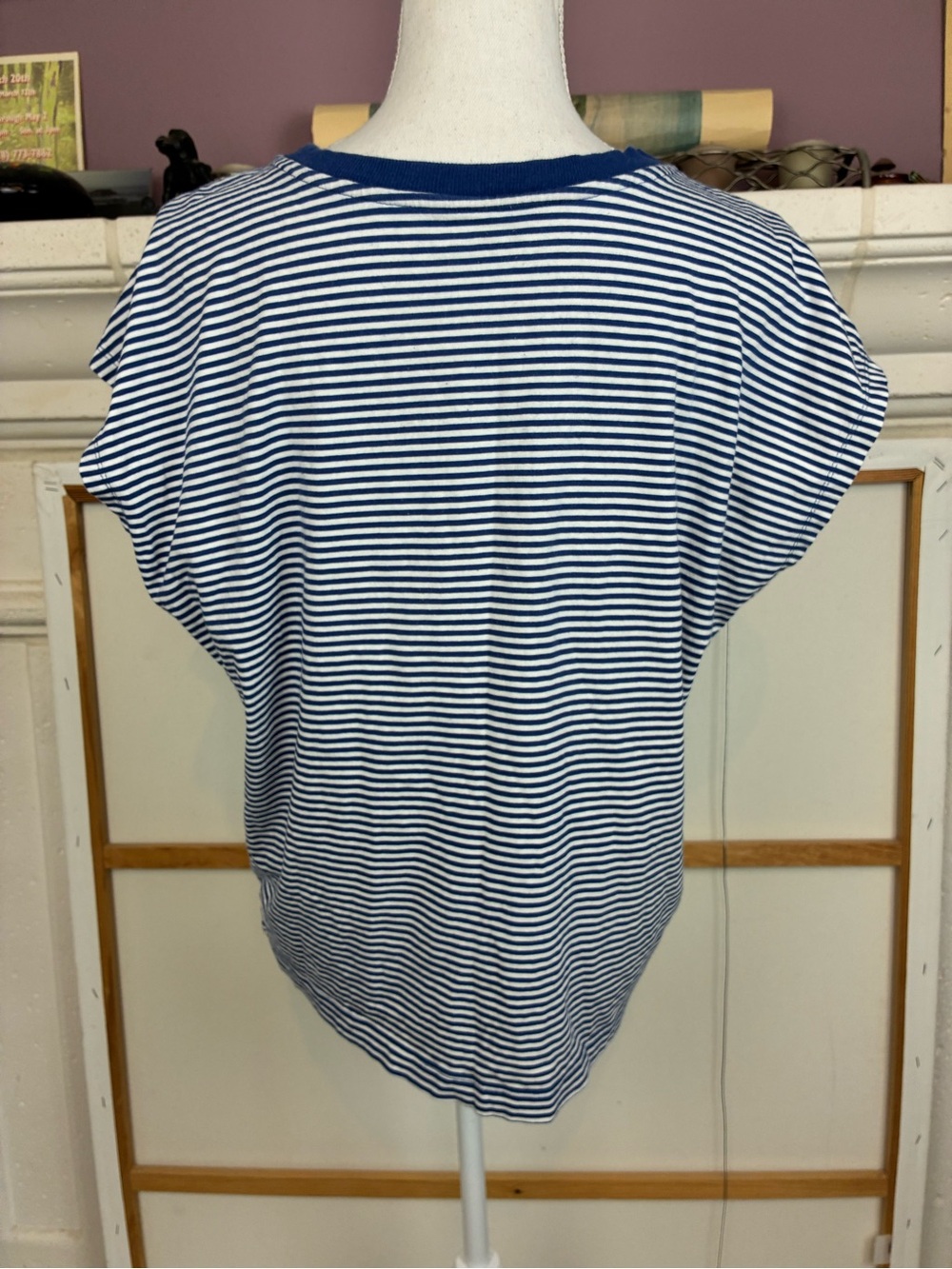 Loft Royal Blue & White Striped Crewneck Top cap sleeves - Picture 5 of 8